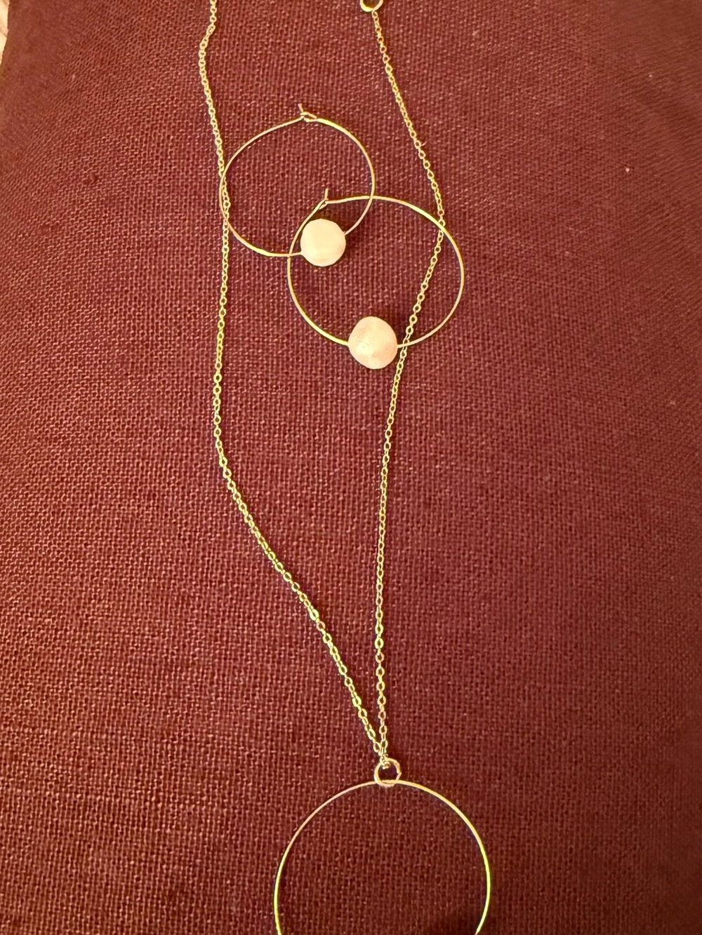 Gold Hoop Pendant Necklace and Earrings Set - Gold